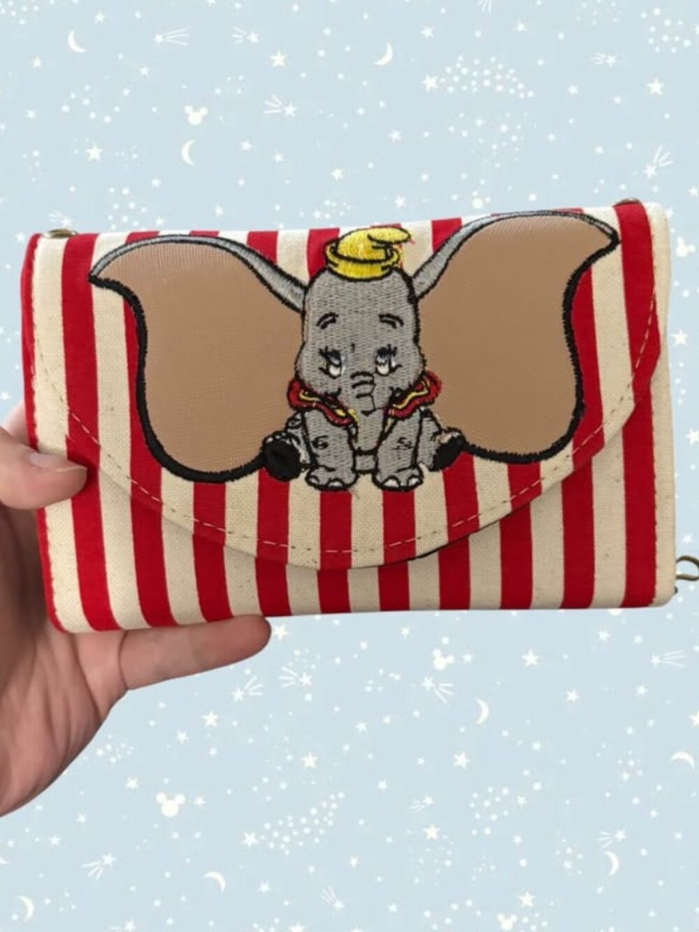 NEW Rare Unique Disney Dumbo Striped Crossbody Wallet Wristlet